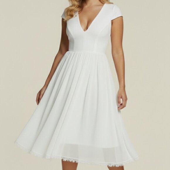 Dress the Population Dresses & Skirts - Dress The Population Corey Dress Size XXL White Cap Sleeve V Neck Eyelash Hem